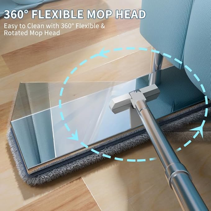 Stainless Steel Mop and Bucket Set with Wringer, Easy-to-use Flat Mop with Separate Dirty Water System, Deep-Cleaning Mops for Floors, Versatile Mops for Walls