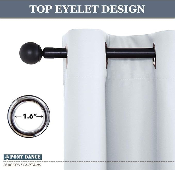 PONY DANCE Room Darkening Curtains - Ring Top Blackout Curtain Panels for Bedroom Window Treatment Drapes Home Decoration Energy Saving for Hotel, 42 x 45 inch, Greyish White, Double Panels