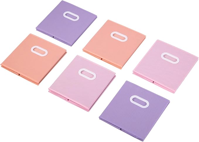 Stero Fabric Storage Cubes Bins, 11 inch Fun Colored Foldable Storage Baskets with Dual Plastic Handle for Home, Kids Room, Closet and Toys Organization, Multi Colored, Set of 6