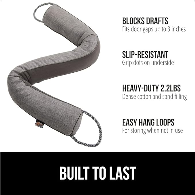 GORILLA GRIP Door Draft Stopper for Bottom of Doors, Weather Stripping Seal Blocks Hot Air, Noise, Bugs, Keeps Cold AC in, Sound Proofing Easy Install Gap Filler, Home Essentials, 34 Inch 2 Pack, Gray