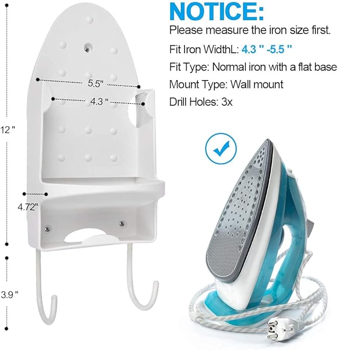 Ironing Board Hanger Wall Mount Iron Hanger Ironing Board Rack Electric Iron Holder Household Bathroom Shelf - for Max 5 inch Width