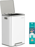 SONGMICS Trash Can, 13-Gallon Gabbage Can, with 15 Trash Bags, Steel, with Soft-Close Lid, Removable Inner Bucket, Handles, Cloud White ULTB595W01V1