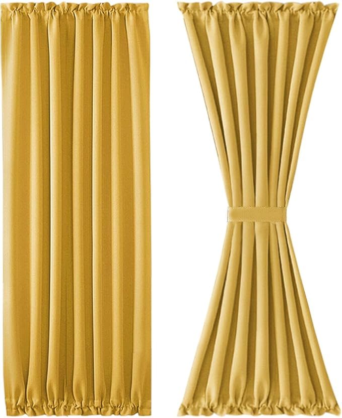DWCN French Door Curtains – Rod Pocket Thermal Blackout Curtain for Doors with Glass Window, Kitchen and Patio Doors for Privacy, 54 X 72 Inches Long, 1 Curtain Panel with Tieback, Yellow