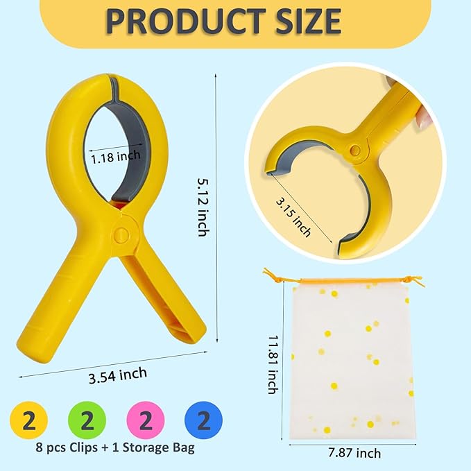 Jumbo Size Beach Towel Clips 8 Pcs, Storage Bag Included, Towel Clamps, Plastic Clothes Pegs Hanging Clamps, Towel Clips for Beach/Pool Cover/Cruise Chairs, Heavy Duty Clothes Pins, Beach Accessories