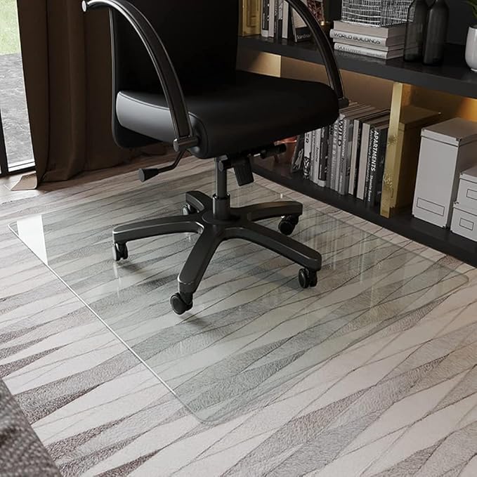 GLSLAND 36" x 46" Tempered Glass Chair Mat Heavy-Duty Floor Protector for Carpet & Hard Floors Scratch-Resistant Clear Office Mat 1/6" Clear