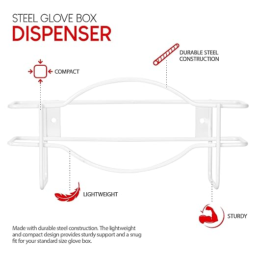 Stock Your Home (White Metal Single Gloves Dispenser, Tissue Box Shelf, Glove Box Holder Wall Mount, For Kitchen, Cleaning Closet, Lab, Exam, Office