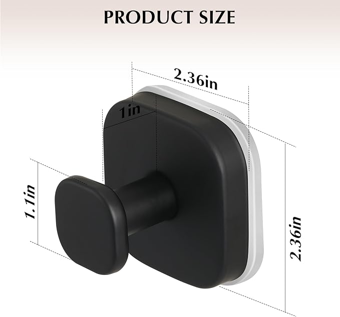 Suction Cup Hooks for Shower - Reusable No-Drill Mounting - Hooks for Towels, Robes & Loofah on Metal, Glass, Mirrors, Tile & Smooth Non-Porous Surfaces (4, Matte Black)