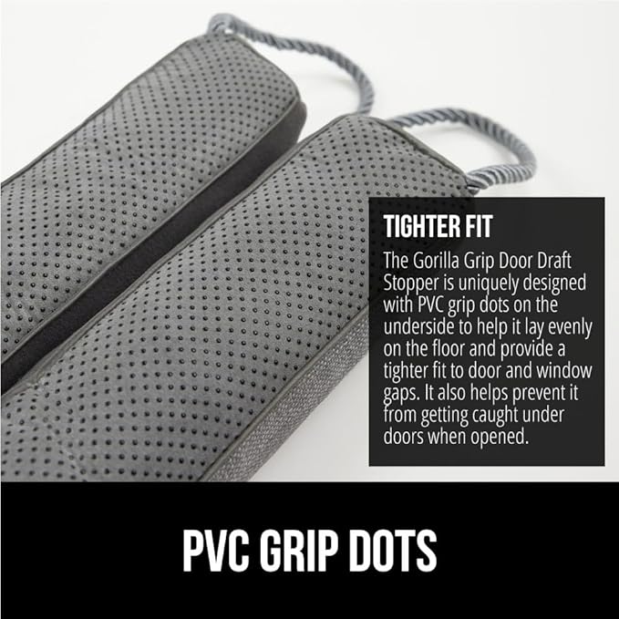 GORILLA GRIP Door Draft Stopper for Bottom of Doors, Weather Stripping Seal Blocks Hot Air, Noise, Bugs, Keeps Cold AC in, Sound Proofing Easy Install Gap Filler, Home Essentials, 38 Inch 2 Pack, Gray