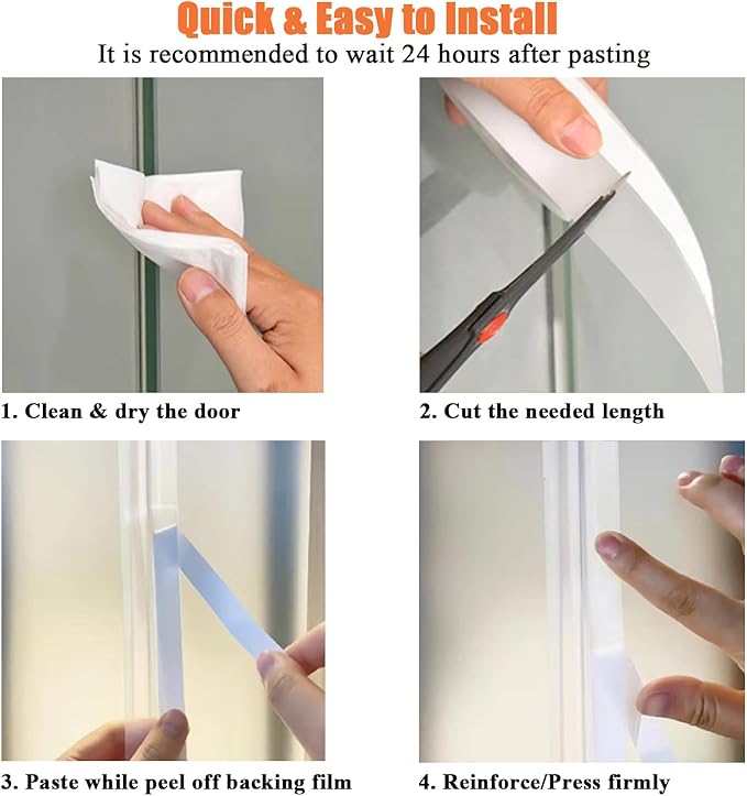 Upgraded 49.2FT Silicone Weather Stripping Door Seal, No Residue Glass Shower Door Seal Strip Under Door Draft Stopper Silicone Sealing Tape for Doors Windows Shower Glass Gap,Transparent,35MM