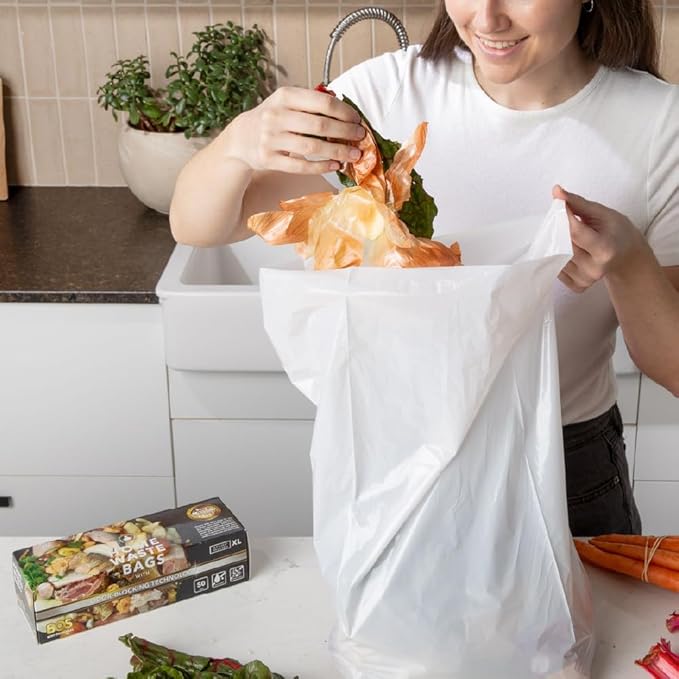 BOS Odor-Sealing Kitchen, Home & Food Small Trash Bags for Waste- Disposable Bags - Scent & Smell Free [Size XL, Color White] (90 count, Pack of 2) (100 Bags)