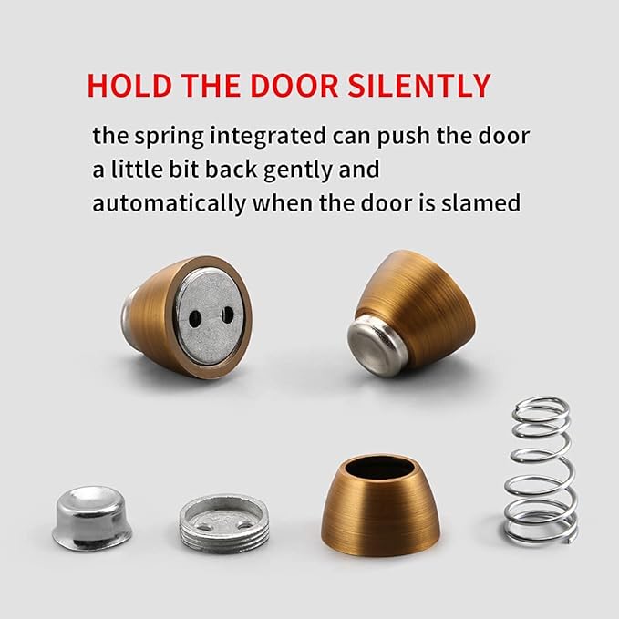 Door Stopper 4 Pack Magnetic Door Stops, Zinc Alloy Antique Brass Door Catch Door Holder Wall Floor Mounted, Metal Soft-Catch