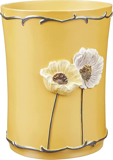 Zahari Home Decorative Trash Can for Bathroom, Office & Bedroom - 2.1 Gallons Stylish & Small Trash Can for Dorms, Desktop & Restroom - Chic Waste Basket for Compact Spaces, Poppy Fields