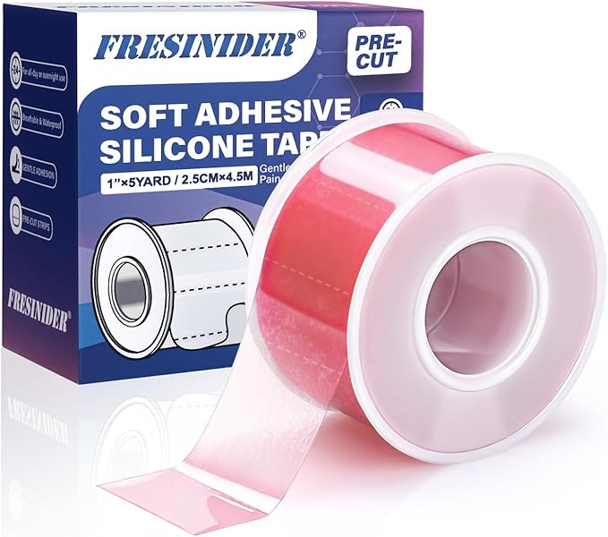 FRESINIDER Silicone Tape 1" x 5 Yard Pink 1 Roll for Sensitive Skin, Pre-Cut Waterproof Medical Tape, Gentle Adhesive for Wound Care, Surgical Sites, Infants and Elderly