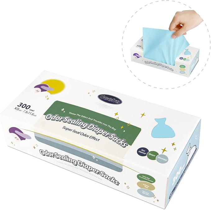 Odor Sealing Disposable Diaper Bags XS/300 Count Diaper Sacks Scented Diaper Trash Bags Large Capacity Diaper Disposal or Pet Waste Bags
