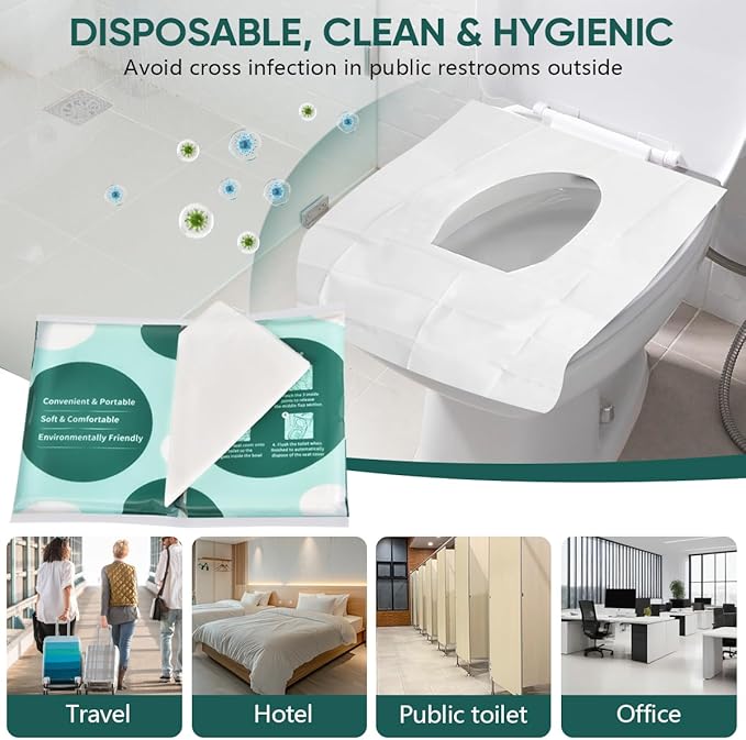 30 Pcs Disposable Flushable Paper Toilet Seat Covers Travel Supplies Essentials for Airplane, Public Restrooms, Bathroom, Hotels, Camping, Kids or Adults