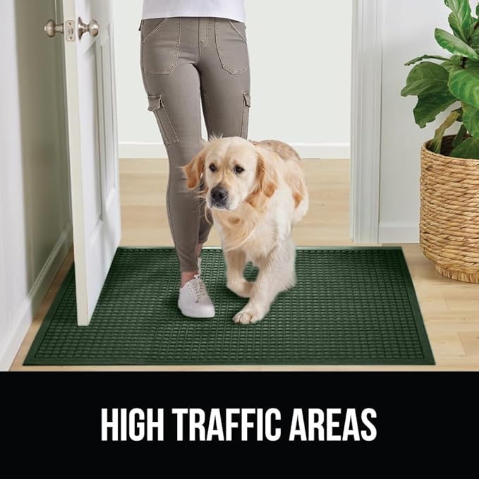 GORILLA GRIP Front Door Mat, 47x35, Indoor Outdoor Ultra Absorbent HydroAbsorb Doormat, Absorbs Up to 6 Cups of Water, Stain and Fade Resistant, Rubber Backing Doormats, Captures Dirt, Green