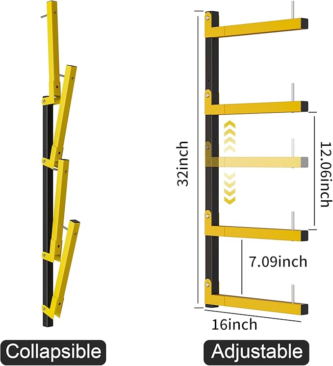 Lumber Storage Rack, Upgrade Cantilever Folding Lumber Rack Wall Mount, Metal 8 Level 32 Inch Plywood Scrap Wood Storage Rack