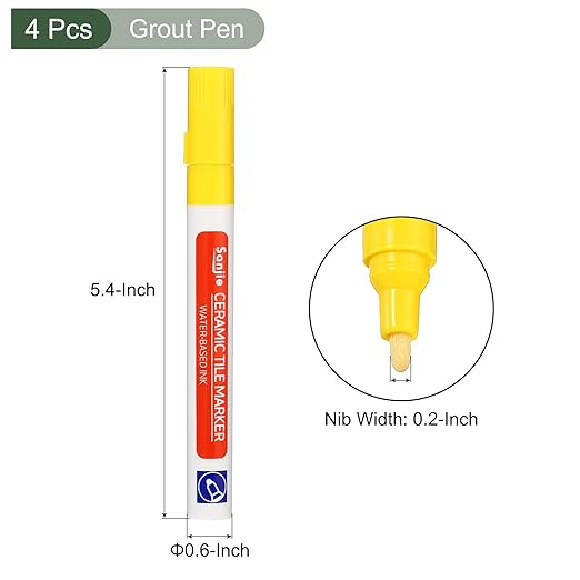 YOKIVE 4 Pcs Grout Paint Pen, Waterproof Yellow Paint Tile Marker, Restoring Grout Lines, Great for Balcony, Kitchen, Bathroom