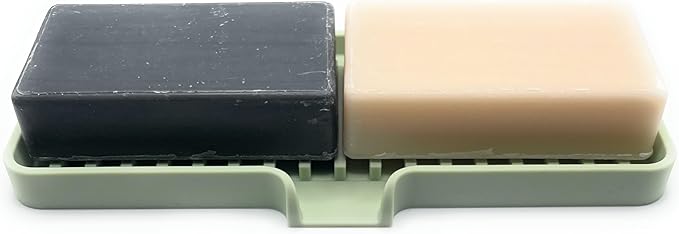 Happitasa Silicone Soap Dish Tray and Sponge Holder with Drain Chute | Bathroom and Kitchen Sink Organizer Caddy (Pistachio, 9"x3.5", 5.6 Ounces)