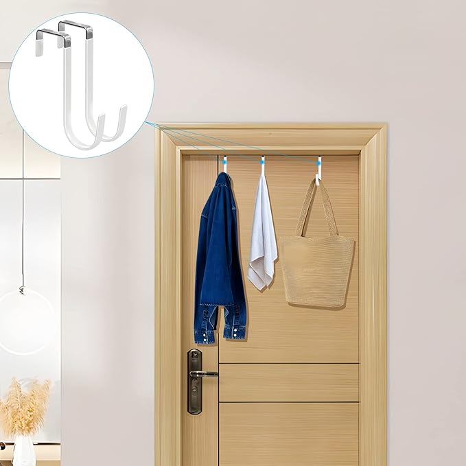 FYY Over the Door Hooks, 8 Pack Door Hangers Hooks with Rubber Prevent Scratches Heavy Duty Organizer Hooks for Living Room, Bathroom, Bedroom, Kitchen Hanging Clothes, Towels, Hats, Coats, Bags White