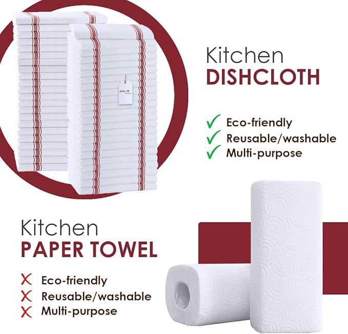 Dish Towels Set (Value Pack of 45) Size 15x25 Inch, 100% Cotton Soft & Absorbent Linen Kitchen Towels, Tea Towels, Reusable Cleaning Cloths for Household Cleaning (Red)