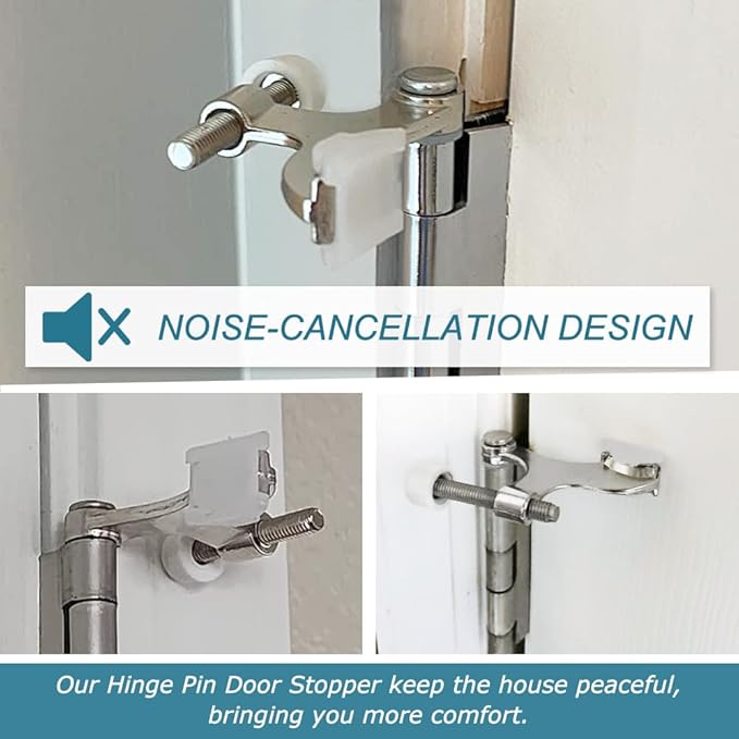 12 Pack Hinge Pin Brushed Nickel Door Stopper, Adjustable Heavy Duty Hinge Pin Door Stop with Rubber Bumper Tips