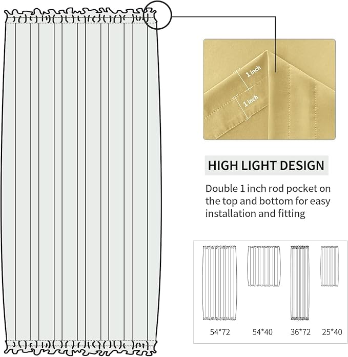 DWCN French Door Curtains – Rod Pocket Thermal Blackout Curtain for Doors with Glass Window, Kitchen and Patio Doors for Privacy, 36 X 72 Inches Long, 1 Curtain Panel with Tieback,Light Yellow