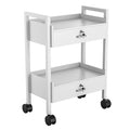 Paddie Salon Trolley Cart, Salon Tray Wooden Mobile Utility Cabinet with 2 Lockable Drawers, Rolling Storage Station Medical Esthetic Supply Holder for Beauty Spa (2 Drawers, White)