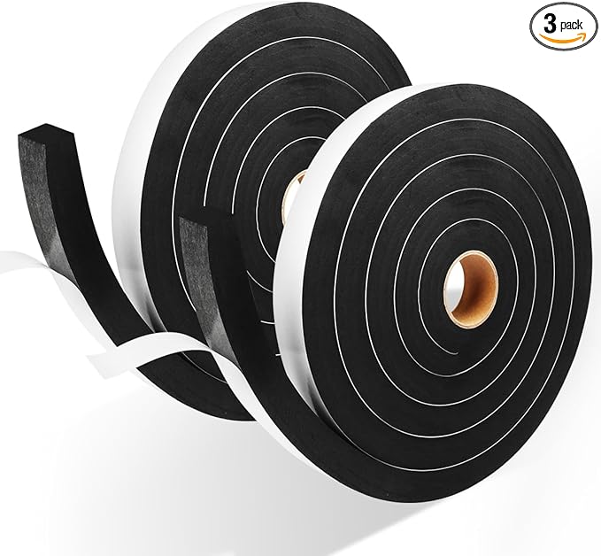 2 Rolls Foam Tape Weather Stripping Door Seal, 1'' W x 3/4'' T High Density Seal Strip, Adhesive Closed Cell Weather Strip Total 13 Feet Long
