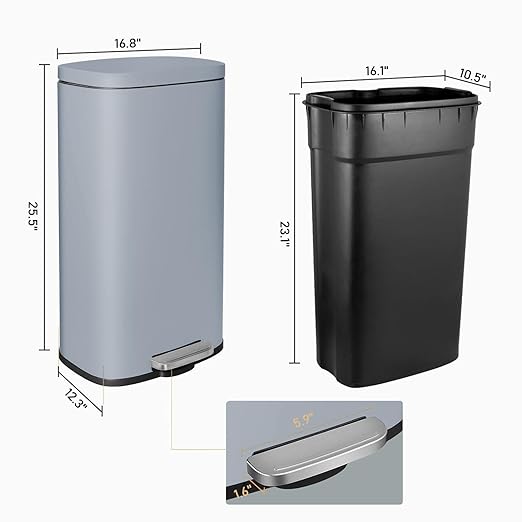 AthLike Trash Can, Stainless Steel Kitchen Garbage Can, Step Waste Bin with Hinged Lid and Removable Inner Bucket, Soft-Close, Dustbin for Bathroom Bedroom Living Room Home (Haze Blue, 13.2 Gal)