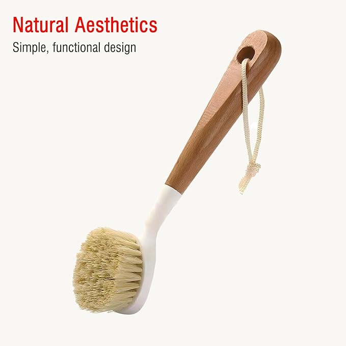 Wooden Dish Brush, Natural Bristle Dish Brushes with Handle, Wooden Handle Soft Scrubber Kitchen Brush for Dishes and Vegetables