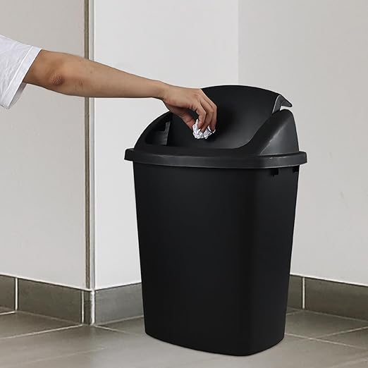 4 Pack 40 Liter Swing Lid Kitchen Garbage Can, Plastic Trash Can with Lid, Black