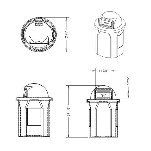 42 Gallon Circle 100% Recycled Plastic Heavy Duty Indoor or Outdoor Commercial Trash Can with Push Open Dome Lid and Internal Liner - Great for Schools and Businesses - Black