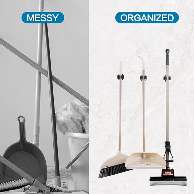 3PCS Broom and Mop Holder, Heavy Duty Garden Tool Organizer Rack Rake and Shovel Handle, Stainless Steel Mop Hanger. Wall Mounted Utility Rack with Screws, Matte Black