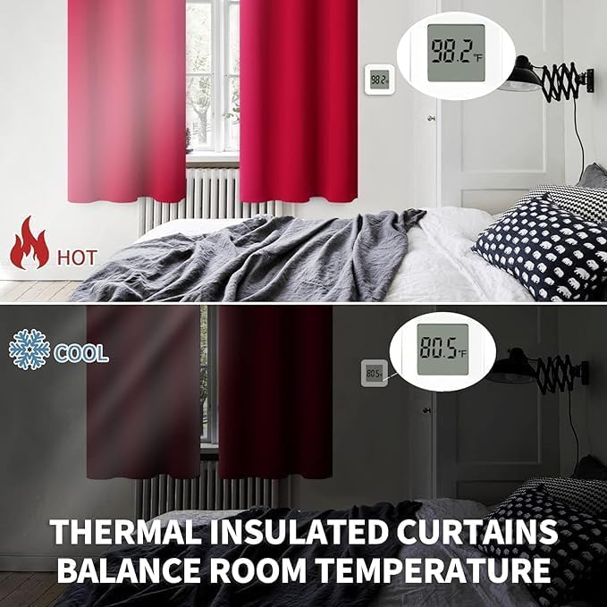BGment Red Blackout Curtains 36 Inches Length for Short Window - Small Half Window Drapes with Rod Pocket Thermal Insulated for Kitchen Cafe Bathroom, 2 Panels, 34 x 36 Inch