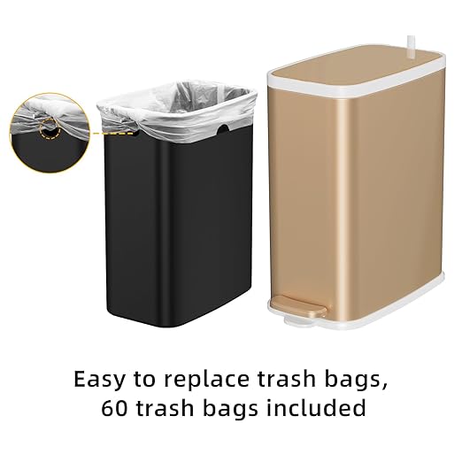 Champagne Gold Bathroom Trash Can with Lid Soft Close,1.6 Gallon Slim Garbage can,Small Metal Step Wastebasket for Office, Bedroom, Toilet, Live Room