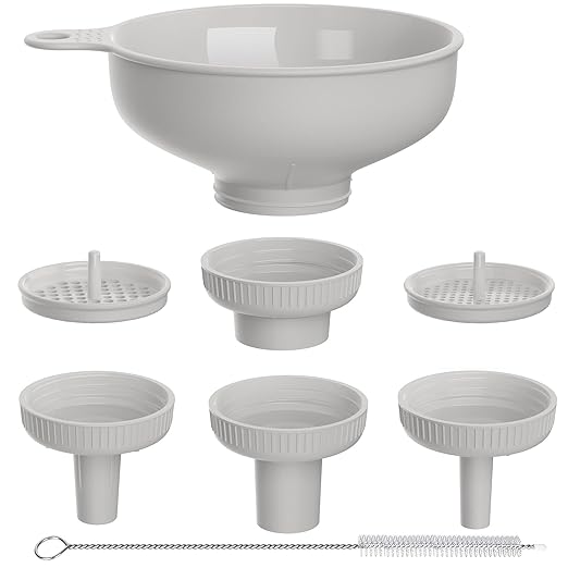 Wide Mouth Kitchen Funnel, Food Grade Plastic Cooking Canning Funnel with 4 Sizes Spouts for Filling Wide and Regular Mason Jars, Spray Dropper Oil Bottle Jug Spices Shampoo Sauce