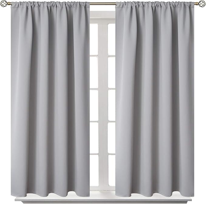 BGment Light Grey Blackout Curtains 48 Inch Length for Bedroom - Short Thermal Insulated Window Drapes with Rod Pocket Room Darkening Privacy for Kitchen Living Room, 42 x 48 Inch, 2 Panels