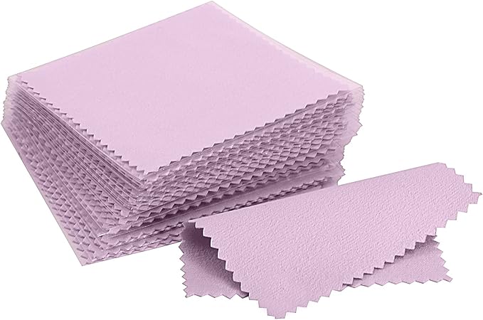 CATIFLIN 100pcs Premium Jewelry Cleaning Cloth, Silver Polishing Cloth Individually Wrapped, for Sterling Silver, Gold, Brass, Silverware, Coin, Ring, Watch and More (Purple, 3.15" x 3.15")