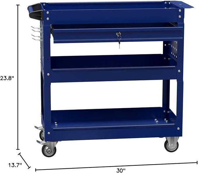 3 Tier Heavy Duty Tool Cart, Mechanic Metal Rolling Tool Carts Work Cart with Locked Drawers & Pegboard for Garage Workshop