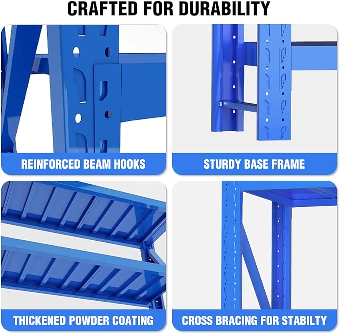 Storage Shelves Heavy Duty, Metal Garage Shelving Units, 4 Tier Storage Rack Shelf, Steel Industrial Shelving, Adjustable Standing Shelf for Basement/Warehouse (Blue, W47.24*D19.69*H78.74)