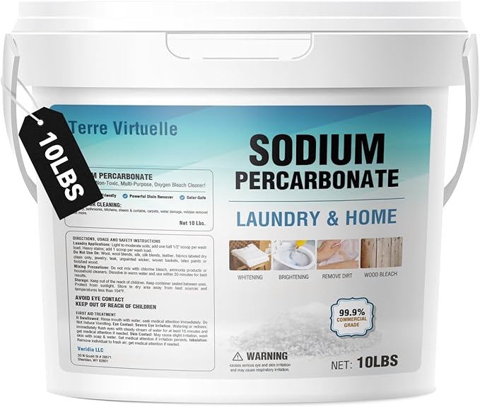 Sodium Percarbonate 10 lbs – Oxygen Bleach Powder & Laundry Booster – Multi-Purpose Cleaner for Stain Removal, Whitening, Deodorizing – Chlorine-Free