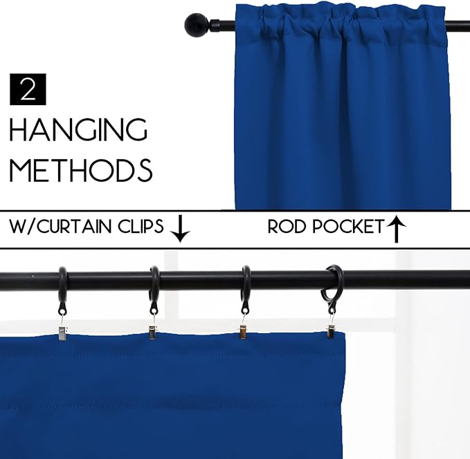 Pickluc Blackout Curtains 45 Inches Long 2 Panels, Room Darkening Tiers with Rod Pocket, Short Black Out Curtain for Small Window, 42" Wide and 45" Length, Set of Two, Navy Blue.