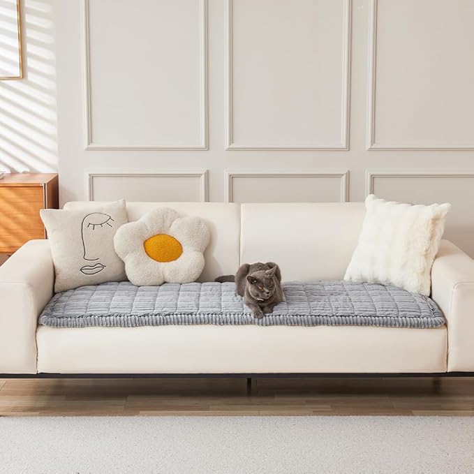 Couch Cover for Dogs Washable, Fuzzy Pet Couch Covers for 3 Cushion Sofa Pet Friendly, Non Slip Sofa Cover (Light Gray, 27.6" x 70.9"/70 x 180cm)