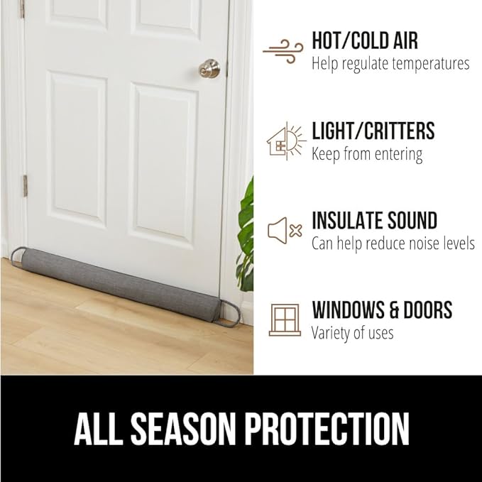 GORILLA GRIP Door Draft Stopper for Bottom of Doors, Weather Stripping Seal Blocks Hot Air, Noise, Bugs, Keeps Cold AC in, Sound Proofing Easy Install Gap Filler, Home Essentials, 38 Inch 2 Pack, Gray