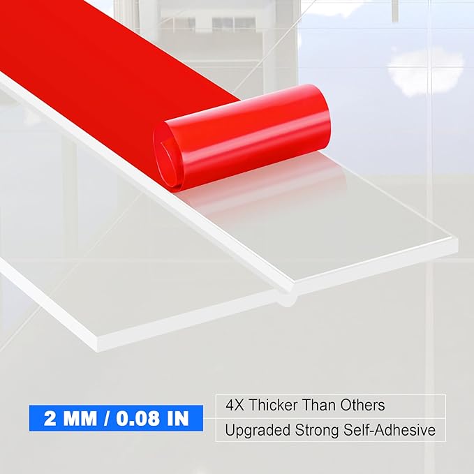 ToLanbbt Weather Stripping Silicone Door Seal Strip 2 in x 20 ft Door Draft Stopper Self Adhesive Door Draft Tape, Side & Bottom Gaps Insulation Strip for Glass Shower Door Sliding Door Window, Clear