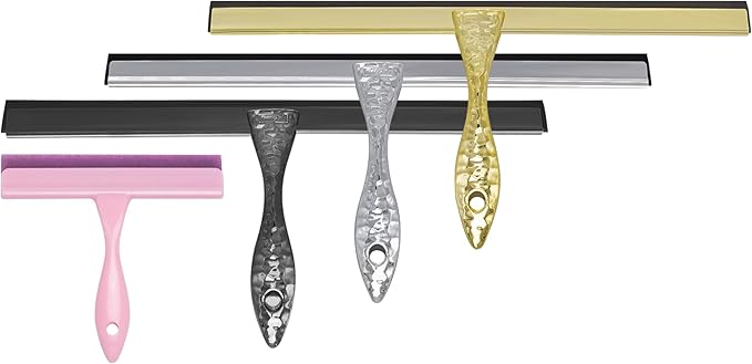 All-Purpose Silicone Shower Squeegee for Shower Glass Door,with 1 Hooks,for Bathroom Glass, Car, Tile Wall, Mirror Cleaning - Flower Shaped Handle for Easy-Grip 10 Inch Golden
