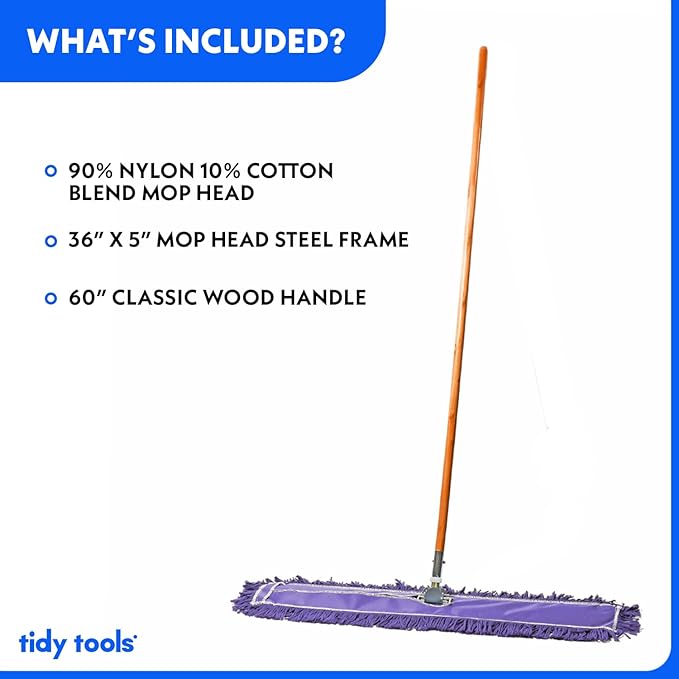 36 Inch Purple Commercial Dust Mop & Floor Sweeper – Wood Handle Floor Mop for Tile, Hardwood & Concrete