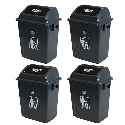 4-Pack 8 Gallon Kitchen Trash Can with Swing Lid, Plastic Kitchen Garbage Can, Gray