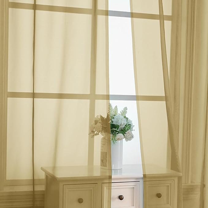 Chyhomenyc Gold Sheer Curtains 78 Inches Long 2 Panels Set for Living Room, Light Filtering Voile Lightweight Bedroom Curtains, Rod Pocket Solid Window Treatment Drapes, Each 42W x 78L